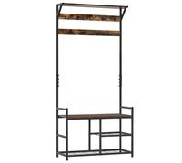 HOMCOM Perchero de Pie con Zapatero Perchero de Entrada con 3 Estantes 9 Ganchos Patas Ajustables 84x34,5x180 cm Negro Marrón Aosom España