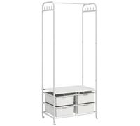 HOMCOM Perchero con Zapatero Moderno con 8 Ganchos 63x37x153 cm Blanco | 4 Cestas para Zapatos, Perchero Entrada, con Ruedas, Marco de Acero, para Salón Dormitorio Pasillo