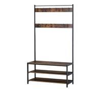 HOMCOM Perchero con Zapatero Perchero con 12 Ganchos Banco de 3 Estantes de Estilo Industrial Estructura Metálica 100x40x184 cm Marrón Rústico y Negro