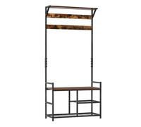 HOMCOM Perchero de Pie con Zapatero Perchero de Entrada con 3 Estantes 9 Ganchos Patas Ajustables 84x34,5x180 cm Negro Marrón Aosom España