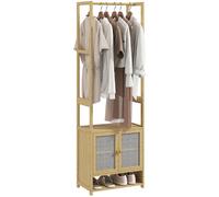 HOMCOM Perchero de Bambú con Armario Zapatero Barra para Colgar Estante Ajustable para Entrada Pasillo 53x31x168 cm Natural Natural Wood