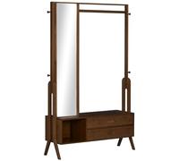 HOMCOM Perchero de Bambú con Banco Perchero de Pie para Ropa con Espejo 4 Ganchos Barra 2 Cajones y Compartimiento de Almacenamiento para Dormitorio Pasillo 113x33x169,5 cm Marrón