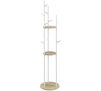 HOMCOM Perchero de entrada 40x167 cm Natural y Blanco | Acero, 9 Ganchos, 2 Estantes Redondos