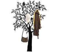 HOMCOM Perchero de pared con forma de árbol con 4 pájaros, perchero con 8 ganchos para colgar en la pared, para chaquetas, abrigos, sombreros, bufandas, bolsos, 120 x 175 cm, color negro