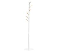 HOMCOM Perchero de Pie con 6 Ganchos de Madera Perchero de Árbol para Ropas, Bolsas y Bufandas, Marco Metálico para Dormitorio, Salón o Entrada 35x35x174 cm Blanco
