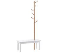 HOMCOM Perchero de Pie con Banco Colgador Tipo Árbol Moderno 80x30x180cm | 6 Ganchos para Colgar Ropa Bolsa, Pasillo Entrada, Bambú y MDF