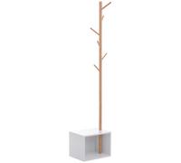 HOMCOM Perchero de Pie con Zapatero Colgador Tipo Arbol Moderno 6 Ganchos para Colgar Ropa Bolsa con Almacenamiento Pasillo Entrada Bambu y MDF 40x30x180cm