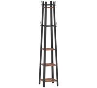 HOMCOM Perchero de Pie de 4 Niveles con 4 Estantes 8 Ganchos con Estructura Metálica para Colgar Ropa Sombrero Marrón Rústico