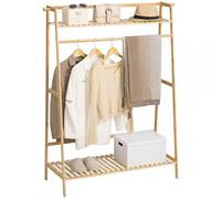 HOMCOM Perchero de Pie de Bambú 2 Estantes 2 Ganchos 114x40x139 cm Natural