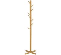 HOMCOM Perchero de Pie de Bambú Madera 8 Ganchos 49,5x49,5x178 cm Natural | Perchero para Ropa, Forma de Árbol, para Colgar Bolsas, Sombreros, Pasillo, Entrada, Dormitorio