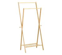 HOMCOM Perchero Pie Bambú con Estante Zapatos 2 Barras 2 Ganchos para Dormitorio Entrada 74x42x150cm Natural Funcional Aosom España