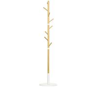 HOMCOM Perchero Recibidor Perchero de Pie Madera de Bambú con 8 Ganchos para Ropa Bolsos 37,8x175,6 cm Natural Aosom España