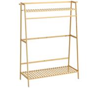 HOMCOM Perchero de Pie de Bambú Perchero para Ropa con 2 Estantes de Almacenaje 2 Ganchos Laterales y Barra Colgante para Entrada Dormitorio Oficina 114x40x139 cm Natural