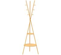 HOMCOM Perchero de Pie de Bambú Perchero para Ropa con 2 Estantes y 9 Ganchos Diseño Elegante 58,5x58,5x176 cm Natural