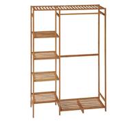 HOMCOM Perchero de Pie de Bambú Perchero para Ropa con Estantes de Almacenamiento y Varilla Colgante 90x30x145 cm Natural Aosom España