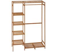 HOMCOM Perchero de Pie de Bambú Perchero para Ropa con Estantes de Almacenamiento y Varilla Colgante 90x30x145 cm Natural Aosom España