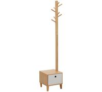 HOMCOM Perchero de Pie de Bambú Tipo Árbol con Banco Cajón de Tela y 8 Ganchos para Colgar Ropa Bolsas Bombreros 35x35x177 cm Natural Aosom España