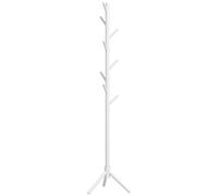 HOMCOM Perchero de Pie de Madera Forma de Árbol con 8 Ganchos para Colgar Ropa Bolsos en Pasillo Entrada 40x40x165 cm Blanco