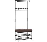 HOMCOM Perchero Metálico de Pie con Asiento Acolchado Estante para Zapatos y Colgador de Ropa para Entrada 72.5x35x180cm Negro