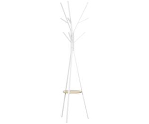HOMCOM Perchero de Pie Metálico para Colgar Ropa Bolsas 9 Ganchos con Estante Forma de Árbol Perchero Vintage 45x45x180cm Blanco Aosom España