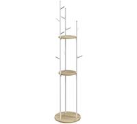 HOMCOM - Perchero de pie para armario de entrada de acero con 9 ganchos y 2 estantes redondos, diámetro 40 x 167 cm, natural y blanco