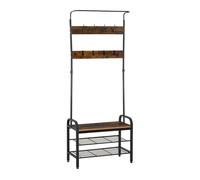 HOMCOM Perchero Metálico con Zapatero 3 Estantes 8 Ganchos Diseño Moderno para Zapatos y Ropas 72x34x185cm Negro Aosom España