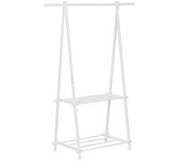 HOMCOM Perchero de Pie Plegable con 2 Estantes y Barra para Colgar Ropa Perchero para Dormitorio Entrada 107,5x45x150 cm Blanco Aosom España