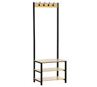 HOMCOM Perchero de Pie Zapatero 3 Estantes 60x40x175 cm Negro y Natural