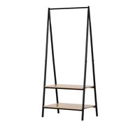 HOMCOM Perchero de Ropa Perchero de Pie con 2 Estantes de Almacenamiento Barra para Colgar y Marco de Acero para Entrada Pasillo Dormitorio 64x42,5x149 cm Negro