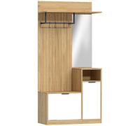 HOMCOM Perchero Entrada Recibidor con Zapatero Armario Estantes Abiertos y 4 Ganchos 80x37x168 cm Roble Aosom España