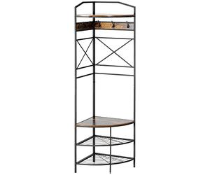 HOMCOM Perchero esquinero de pie con banco y zapatero, perchero de estilo industrial con ganchos y estante, 50x50x183cm, marrón
