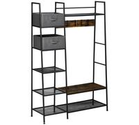 HOMCOM Perchero Mueble de Almacenamiento entrada 6 estantes 4 ganchos 2 cajones de tela 125x43x185,5 cm de acero y madera Aosom España