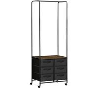 HOMCOM Perchero para Ropa con Ruedas Perchero Recibidor con 6 Cajones de Tela Barra para Colgar para Pasillo Dormitorio Sala de Estar 63,5x40x172,5 cm Marrón Rústico