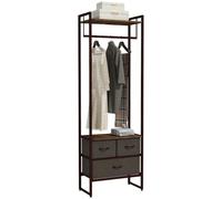 HOMCOM Perchero para Ropa con 3 Cajones 58,5x30x178 cm Marrón Rústico | Perchero Recibidor, Cajones de Tela, Barra para Colgar, Estante de Almacenamiento, para Pasillo Dormitorio Sala de Estar