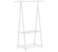 HOMCOM Perchero para Ropa Plegable Perchero de Pie con 2 Estantes y Barra para Colgar Ropa Perchero para Pasillo Dormitorio Entrada 107,5x45x150 cm Blanco