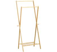 HOMCOM Perchero Pie Bambú con Estante Zapatos 2 Barras 2 Ganchos para Dormitorio Entrada 74x42x150cm Natural Funcional Aosom España