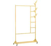 HOMCOM Perchero Pie Madera Bambú con Ruedas 6 Ganchos Barra Estante para Vestíbulo 100x37x191cm Natural Móvil Aosom España
