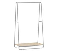 Homcom perchero zapatero 3 en 1, perchero recibidor con estante para zapatos, barras superior y laterales, estructura de metal para entrada, dormitorio, sala de estar, natural y gris