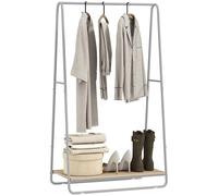 HOMCOM Perchero Zapatero 3 en 1, Perchero Recibidor con Estante para Zapatos, Barras Superior y Laterales, Estructura de Metal para Entrada, Dormitorio, Sala de Estar, Natural y Gris