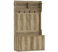 HOMCOM Perchero Zapatero 4 en 1 Perchero Moderno con Estante Abierto para Pasillo Entrada Dormitorio 100x38x172 cm Roble