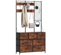 Perchero Zapatero con Zapatero Ganchos Cajones y Eatante para Entrada Pasillo Salón 100x30x183 cm Marrón Rústico Caqui oscuro