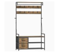 HOMCOM Perchero Zapatero 6 en 1, Perchero Entrada Recibidor con Zapatero Doble, 10 Ganchos Ajustables, 2 Cajones, Barra Colgante, Estilo Industrial, para Pasillo, 100x40x180 cm, Marrón Rústico