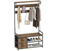 HOMCOM Perchero Zapatero 6 en 1, Perchero Entrada Recibidor con Zapatero Doble, 10 Ganchos Ajustables, 2 Cajones, Barra Colgante, Estilo Industrial, para Pasillo, 100x40x180 cm, Marrón Rústico