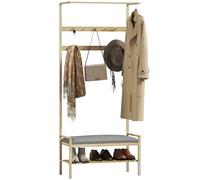HOMCOM Perchero Zapatero con 10 Ganchos Recibidor 73,5x34x171 cm Natural