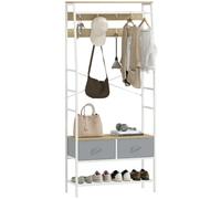 HOMCOM Perchero Zapatero con Zapatero Ganchos Cajones Barra y Eatante para Entrada Pasillo Salón 80x30x180,5 cm Madera Natural
