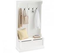 HOMCOM Perchero Zapatero con Banco, 5 Ganchos, 96x34x179,7 cm, Crema | Perchero Recibidor Entrada, Banco de Almacenamiento, Estilo Moderno, Pasillo Dormitorio