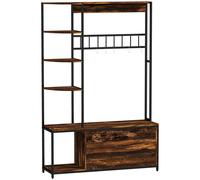 HOMCOM Perchero Zapatero con Banco Ganchos Zapatero y Compartimento de Almacenaje para Entrada 120x35x180 cm Marrón Oscuro