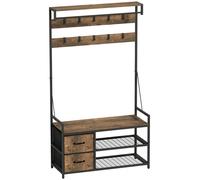 HOMCOM Perchero Zapatero con Banco Zapatero Doble 10 Ganchos Ajustables 2 Cajones y Barra Colgante 100x40x180 cm Marrón Rústico