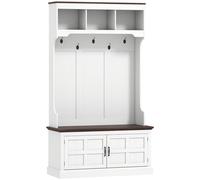 HOMCOM Perchero Zapatero con Banco Zapatero Ganchos Estantes y Compartimentos para Entrada Pasillo Salón 105x40x180 cm Blanco Aosom España