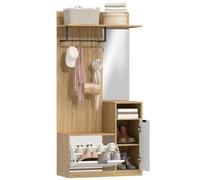Homcom perchero zapatero, perchero entrada recibidor con zapatero, espejo, armario, estantes abiertos y 4 ganchos, estilo moderno, para pasillo dormitorio, 80x36x168 cm, roble
